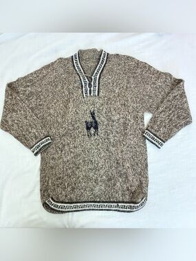 New Peruvian Alpaca Gray Wool V-neck Sweater Size M/L